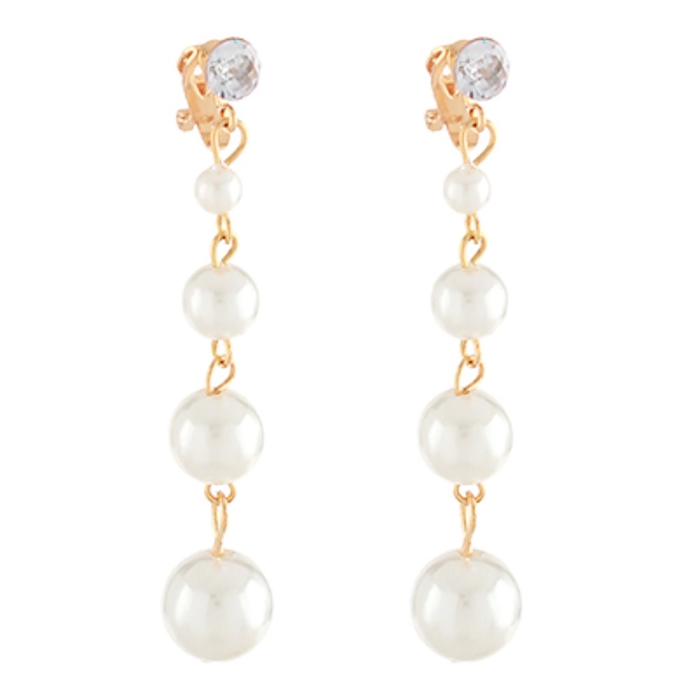Pearl Linear Drop Clip Earrings